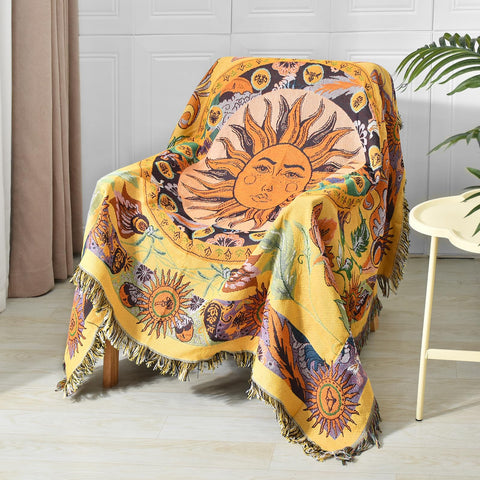 Shesyuki front view throw on bed showing decorative boho styling and cozy appeal