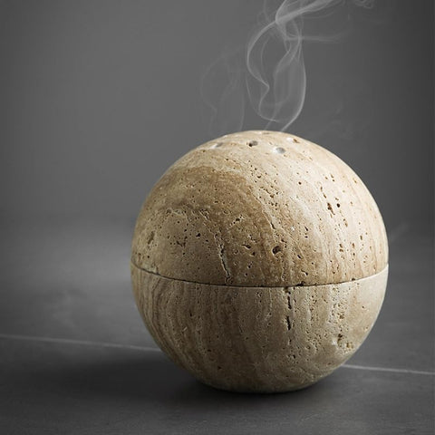 SHICANGSHIYE travertine front view showing compact decorative burner benefit