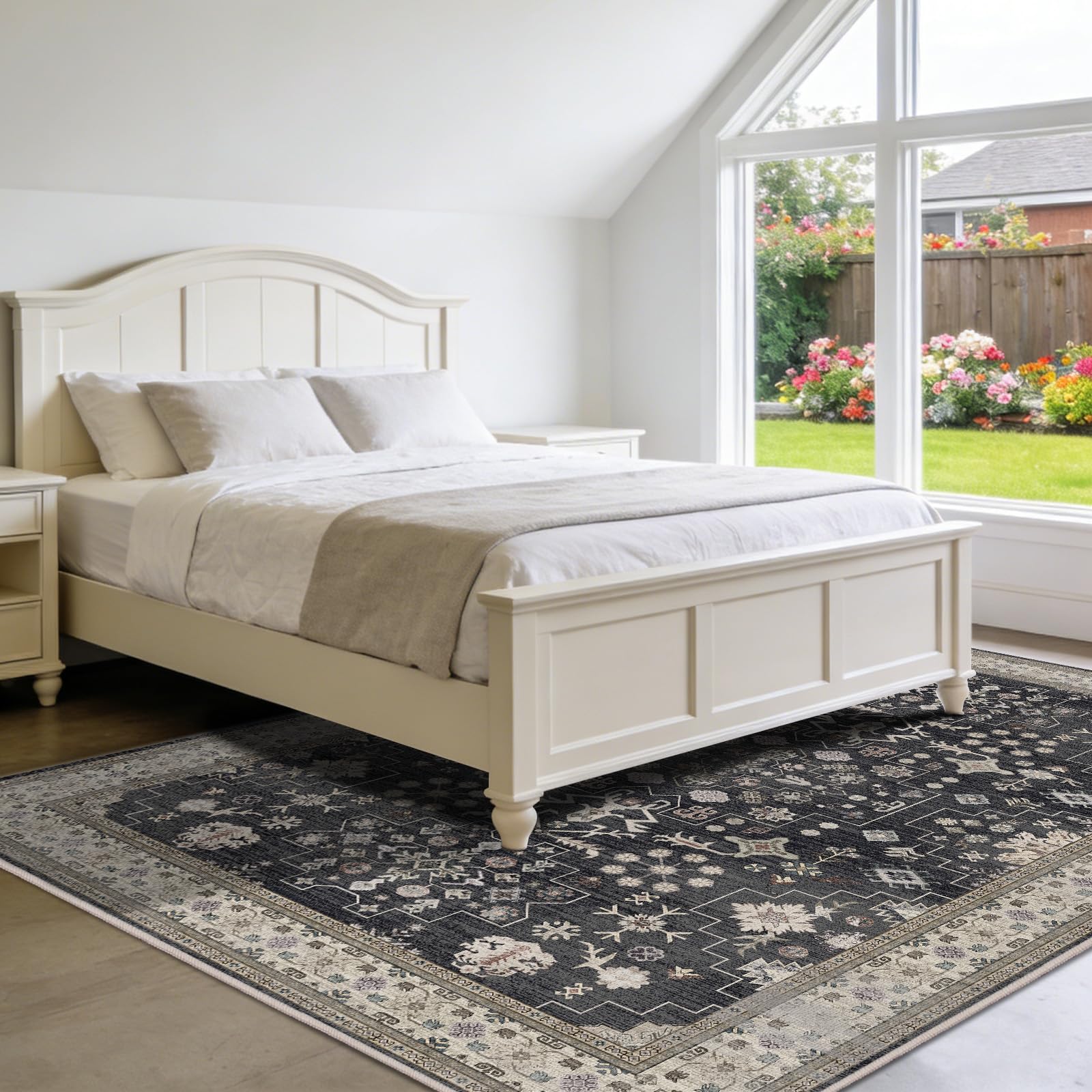 shinefly non-slip backing shown gripping floor for safer, stable placement