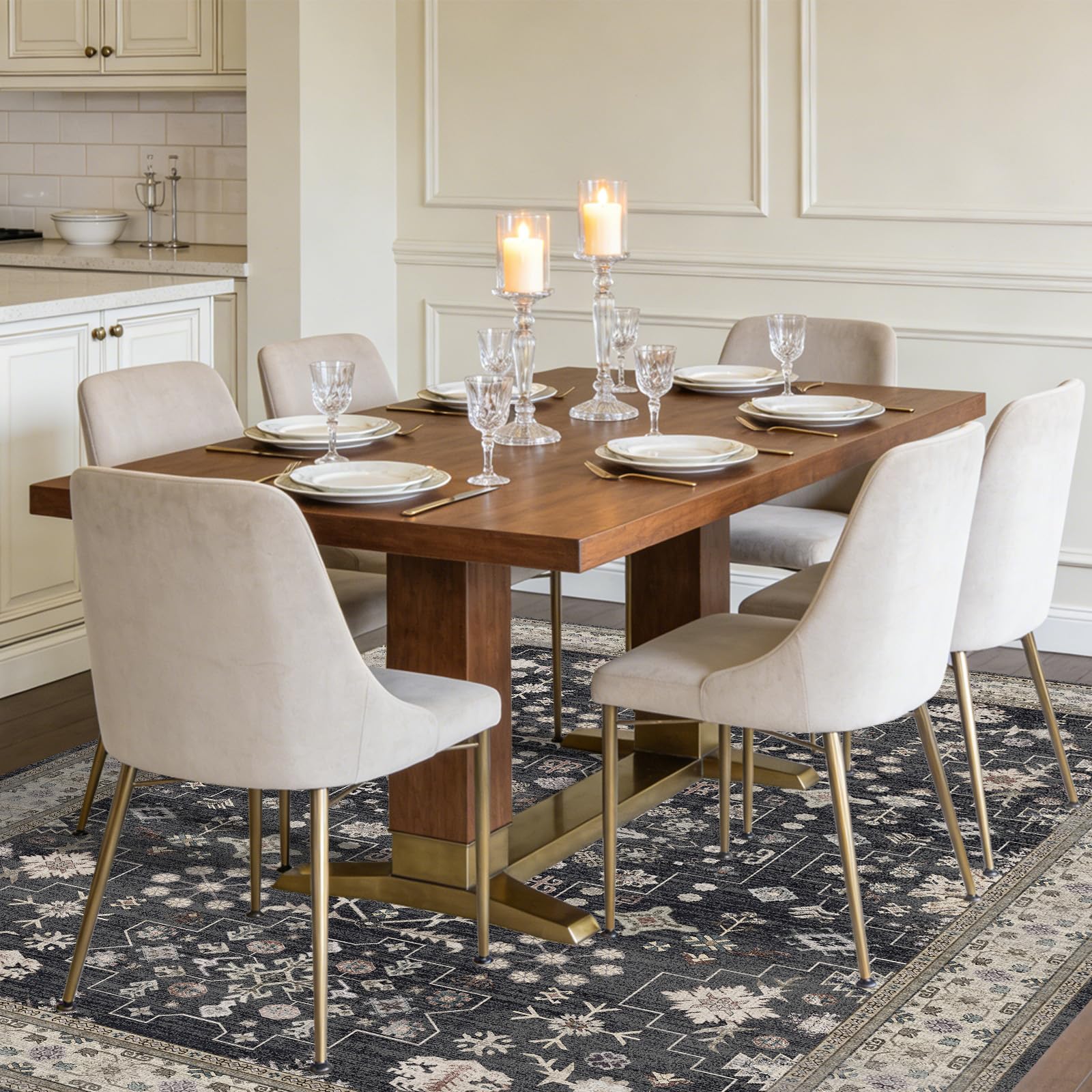 shinefly styled in living room illustrating scale and calming charcoal blush tones