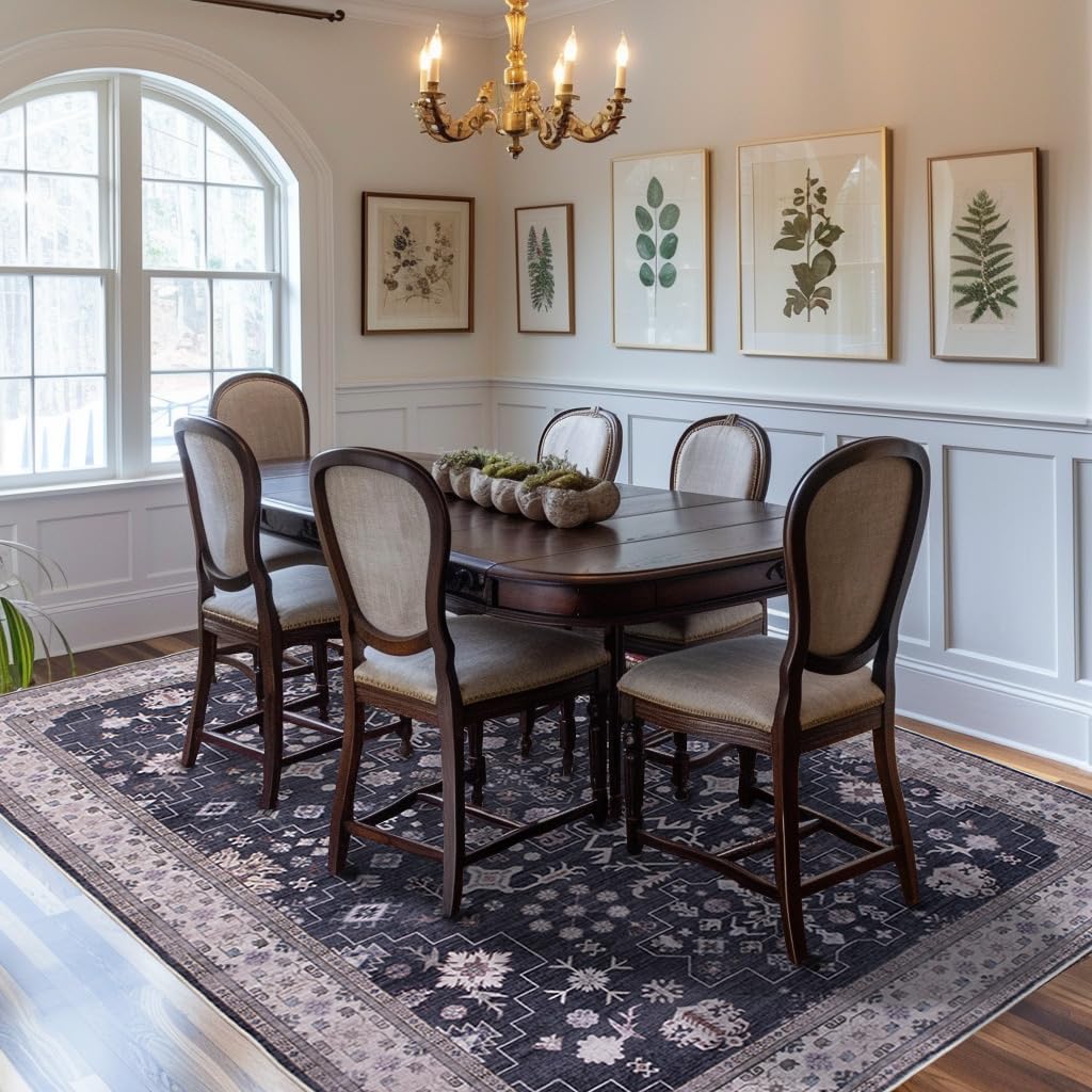 shinefly rug under dining table illustrating durable surface and easy cleaning