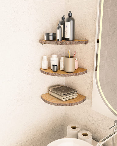 ShineZoom corner shelves styled in kitchen holding jars and plants to enhance organization