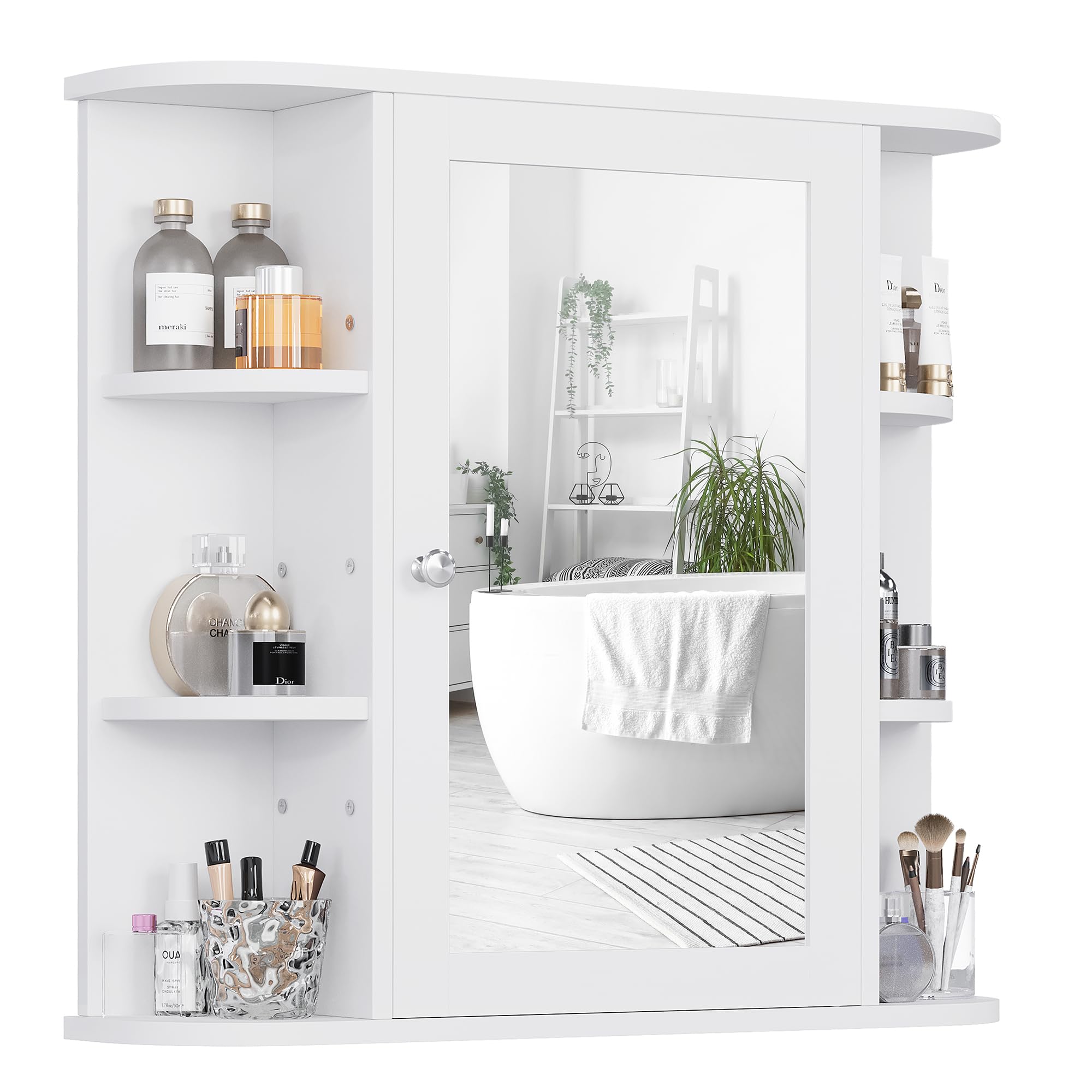 Shintenchi front view wall-mounted mirror cabinet showing clean design and storage benefit