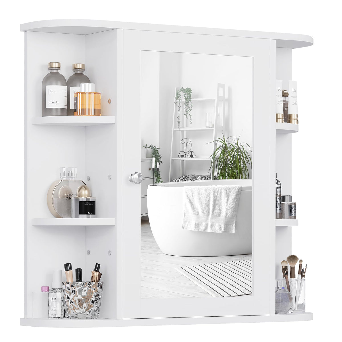 Shintenchi front view wall-mounted mirror cabinet showing clean design and storage benefit