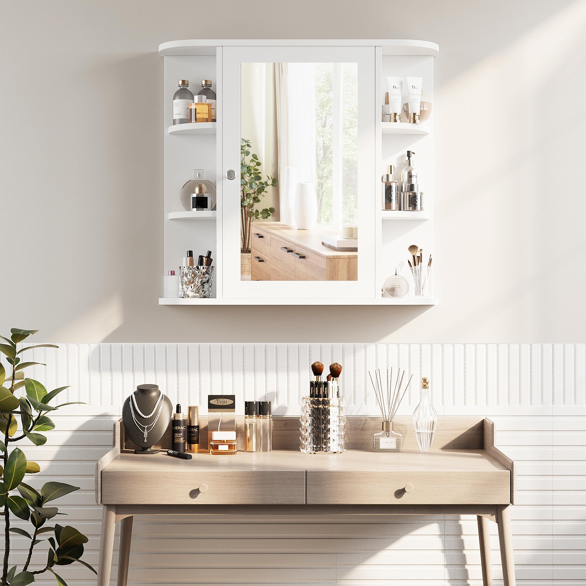 Shintenchi lifestyle shot on vanity demonstrating decluttered countertop advantage