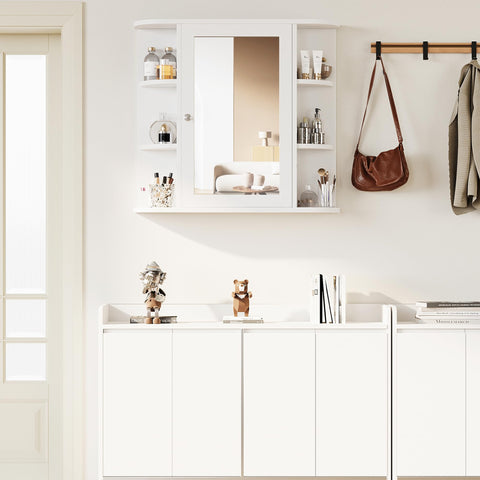 Shintenchi open door showing internal shelves for organized concealed toiletries