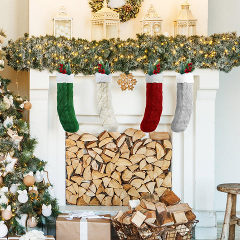 Shinymoon staircase display with stockings creating festive atmosphere across steps