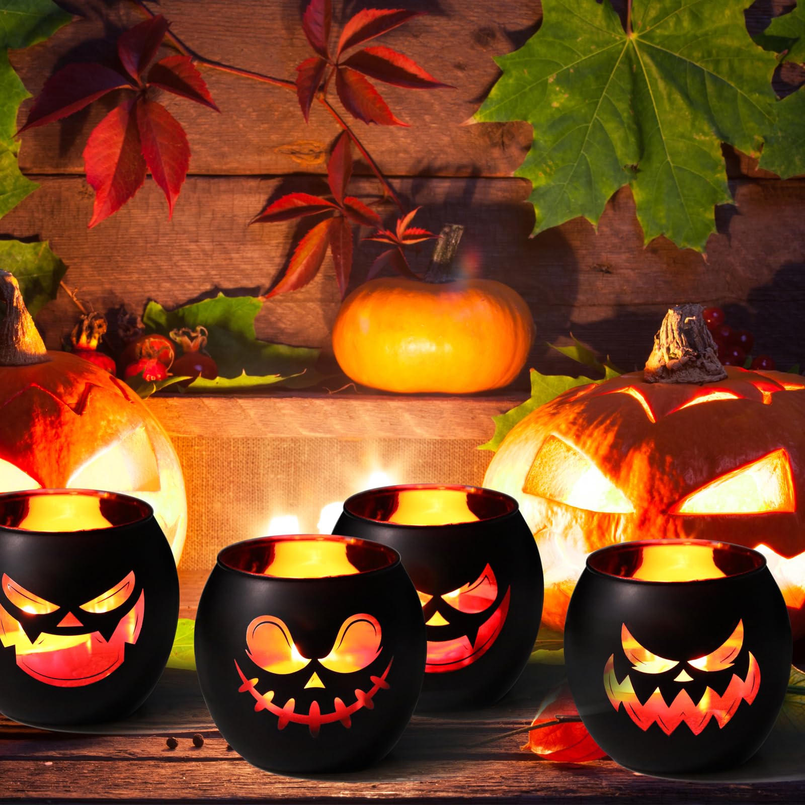 SHMILMH lit votives at night creating warm spooky atmosphere