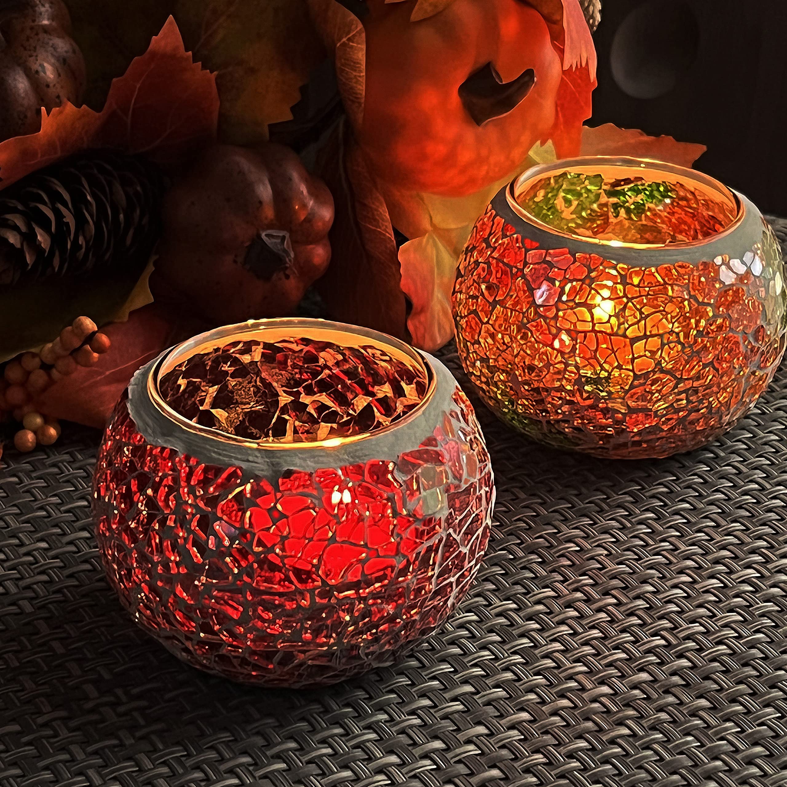 SHMILMH red votive detail with reflected flame enhancing cozy mood benefit