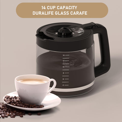 Shonshon carafe next to measuring cup showing true 14-cup capacity