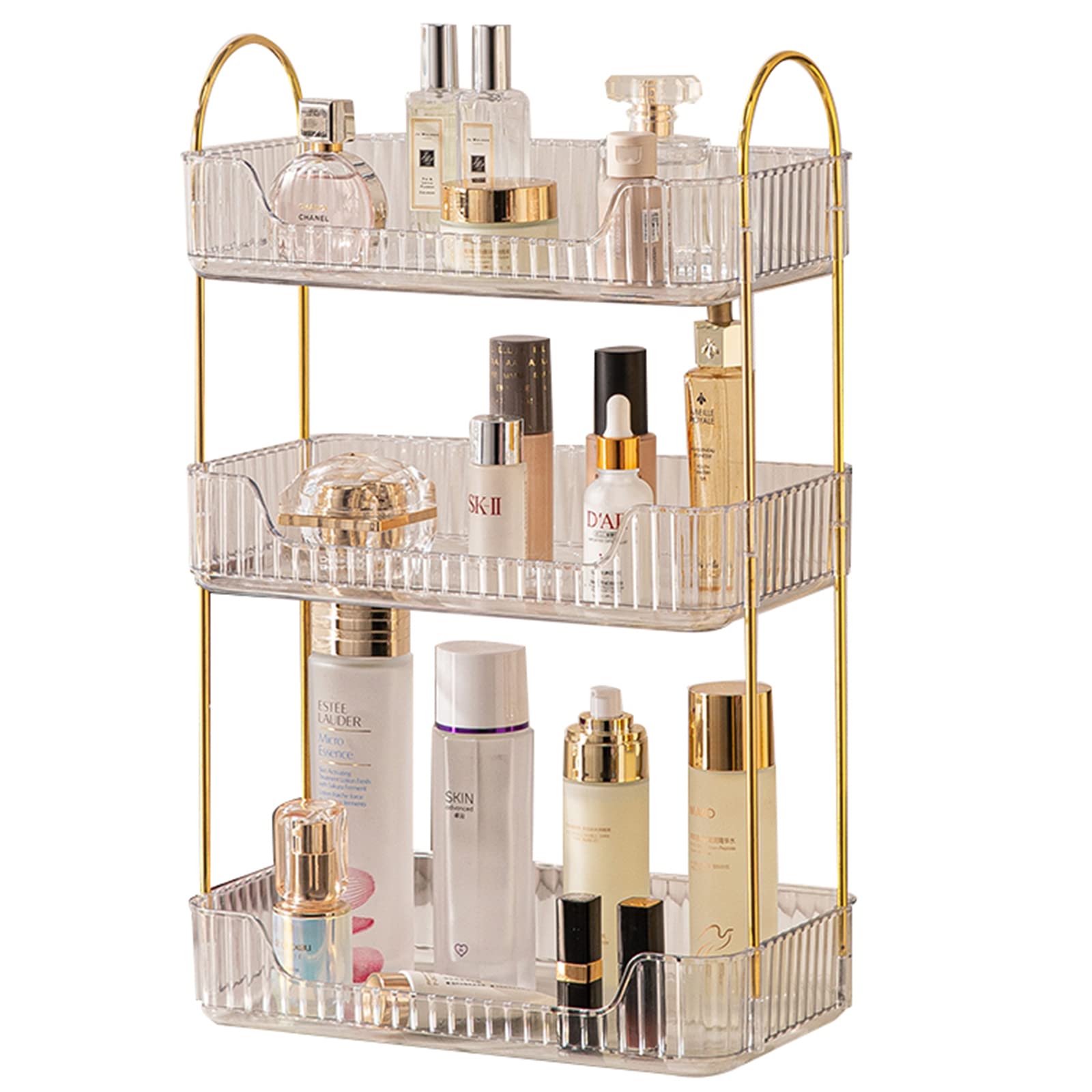 shuang qing front view of clear 3-tier organizer showing compact storage and visibility