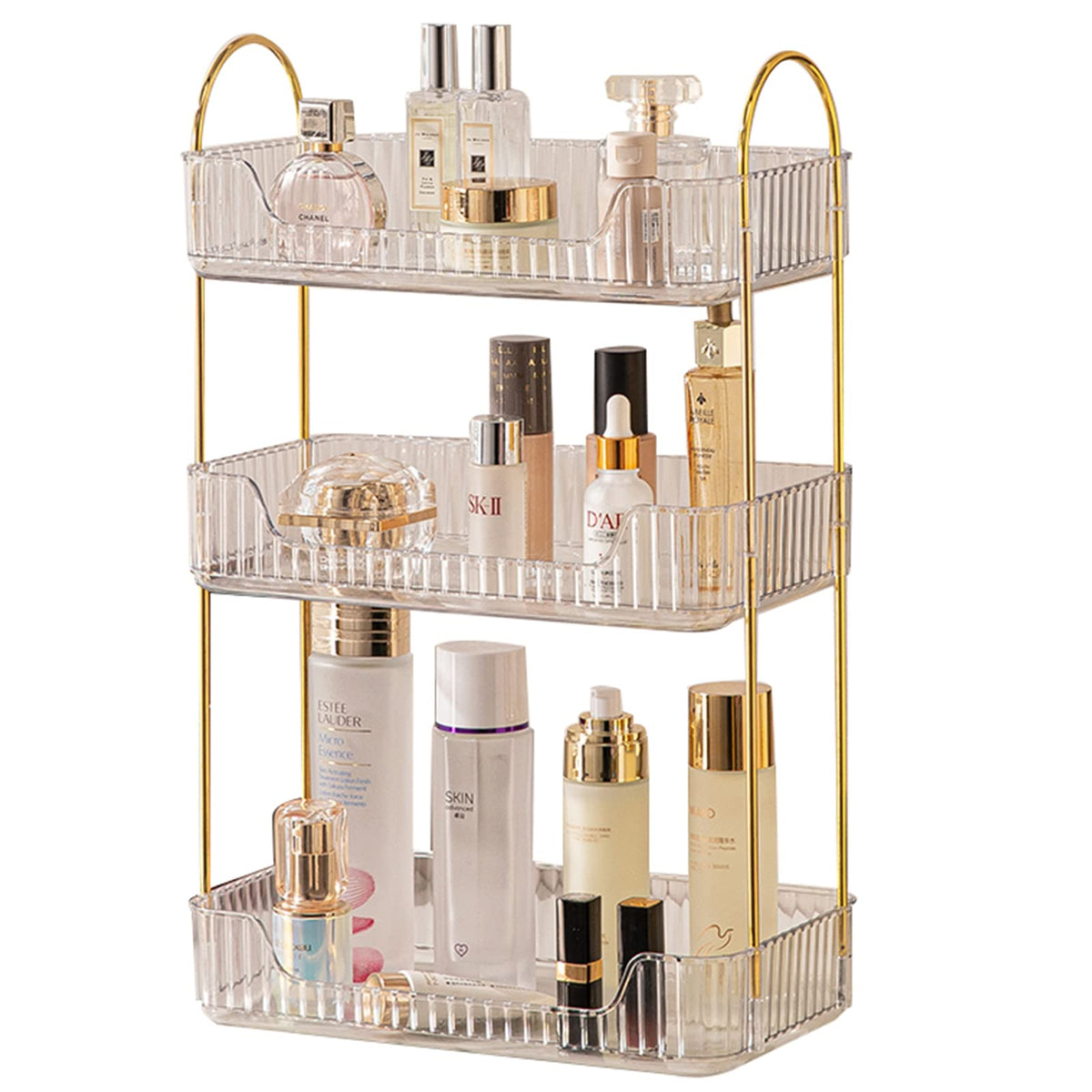 shuang qing front view of clear 3-tier organizer showing compact storage and visibility