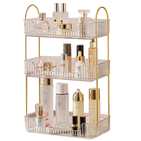 shuang qing front view of clear 3-tier organizer showing compact storage and visibility