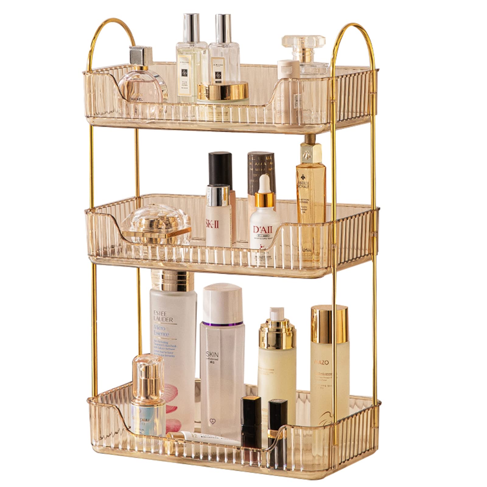 shuang qing front view gold organizer showing tidy cosmetics and space-saving benefit