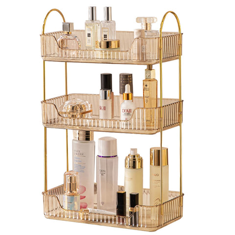 shuang qing front view gold organizer showing tidy cosmetics and space-saving benefit