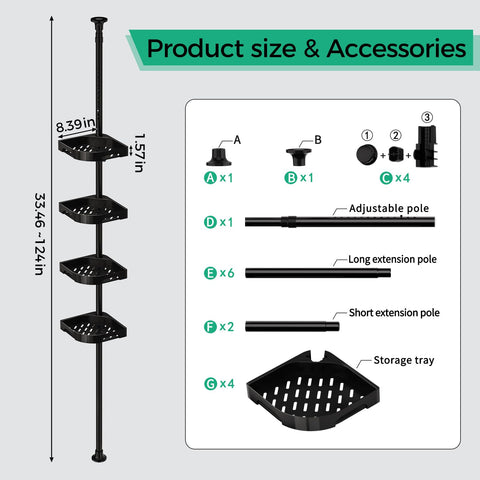 shuang qing installed in shower corner holding bottles, creates organized shower space
