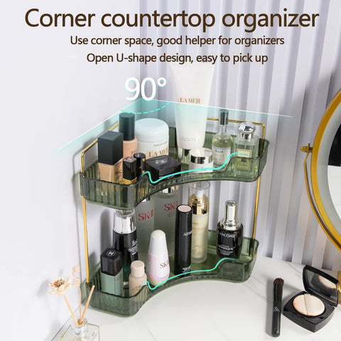 shuang qing shelf in use on bathroom counter storing skincare and perfumes for quick access
