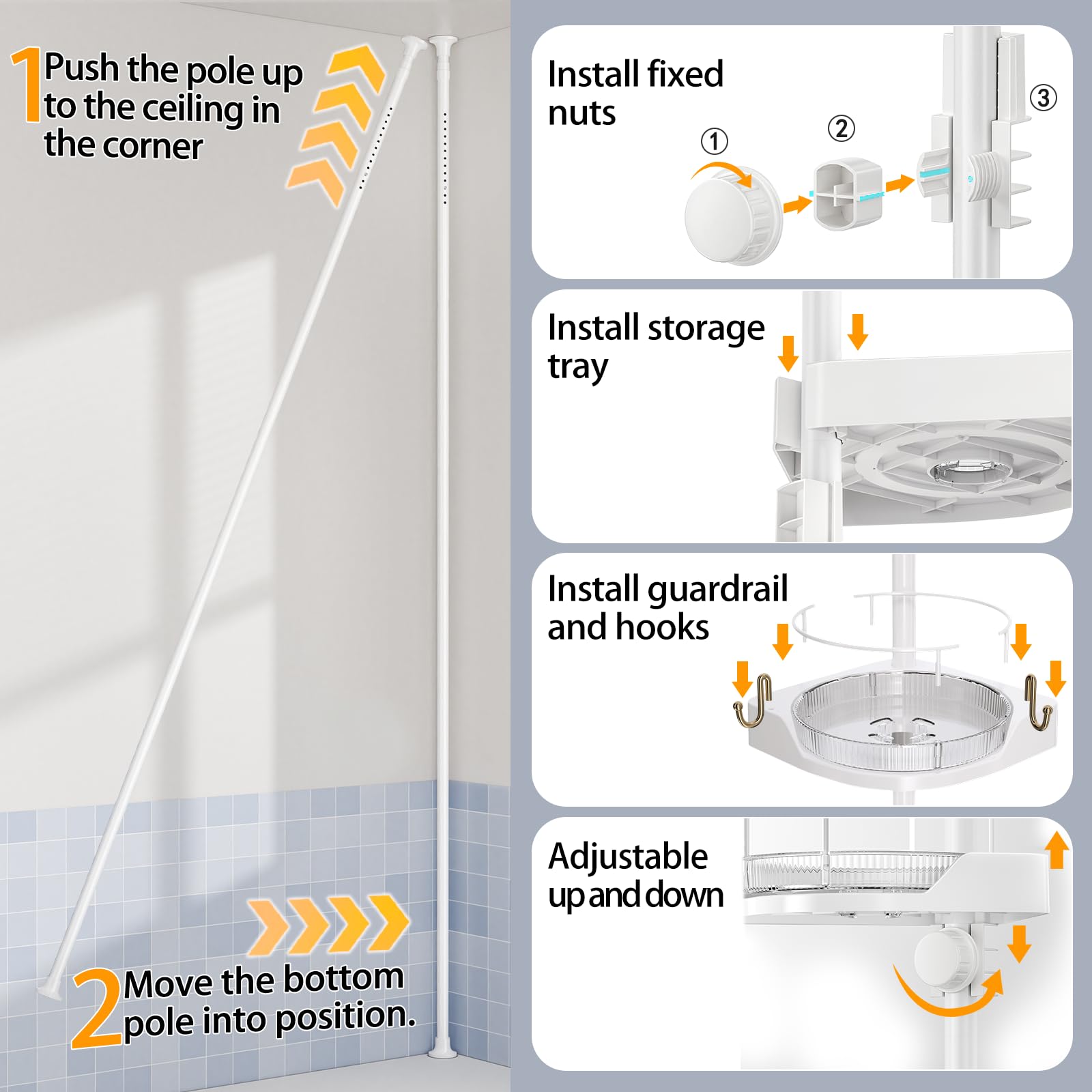 shuang qing size comparison beside shower showing compact corner fit