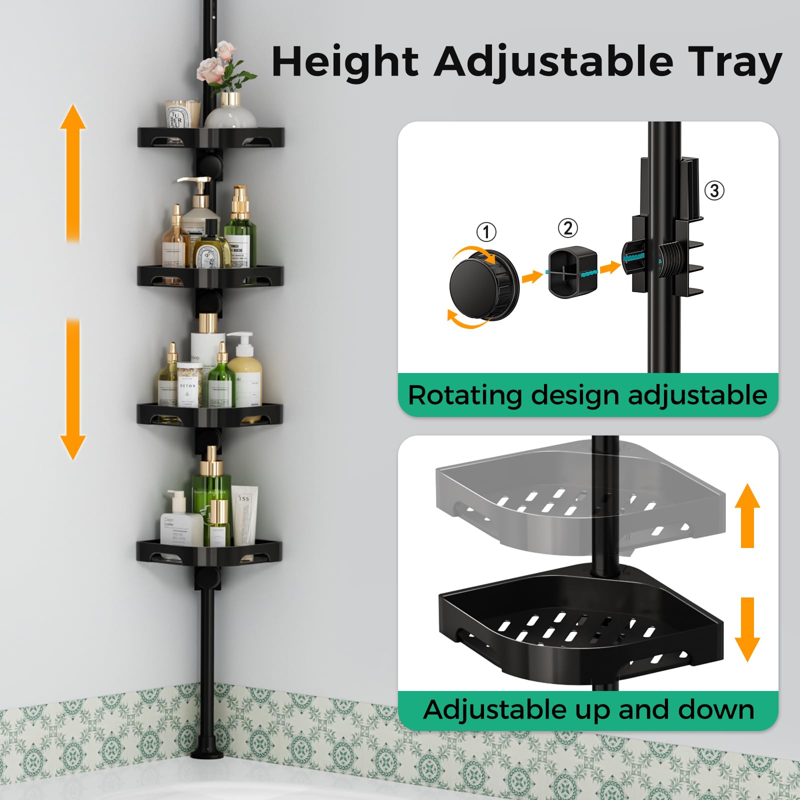 shuang qing tension pole mechanism close-up demonstrating spring-lock, enables tool-free install