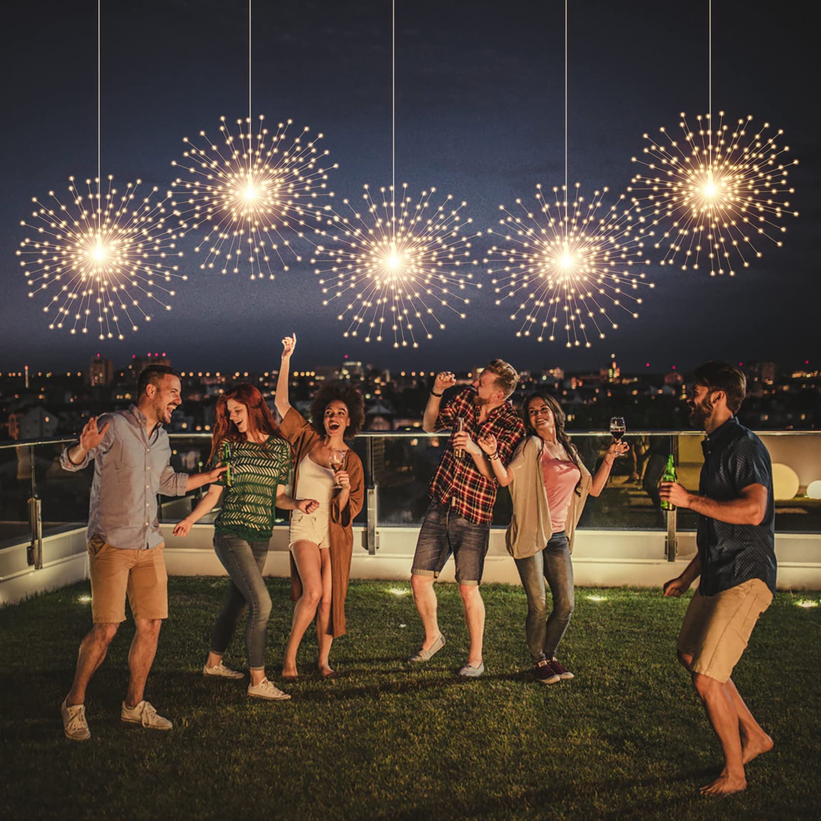 SHUKAN lit starburst sphere in garden adding weatherproof ambient light