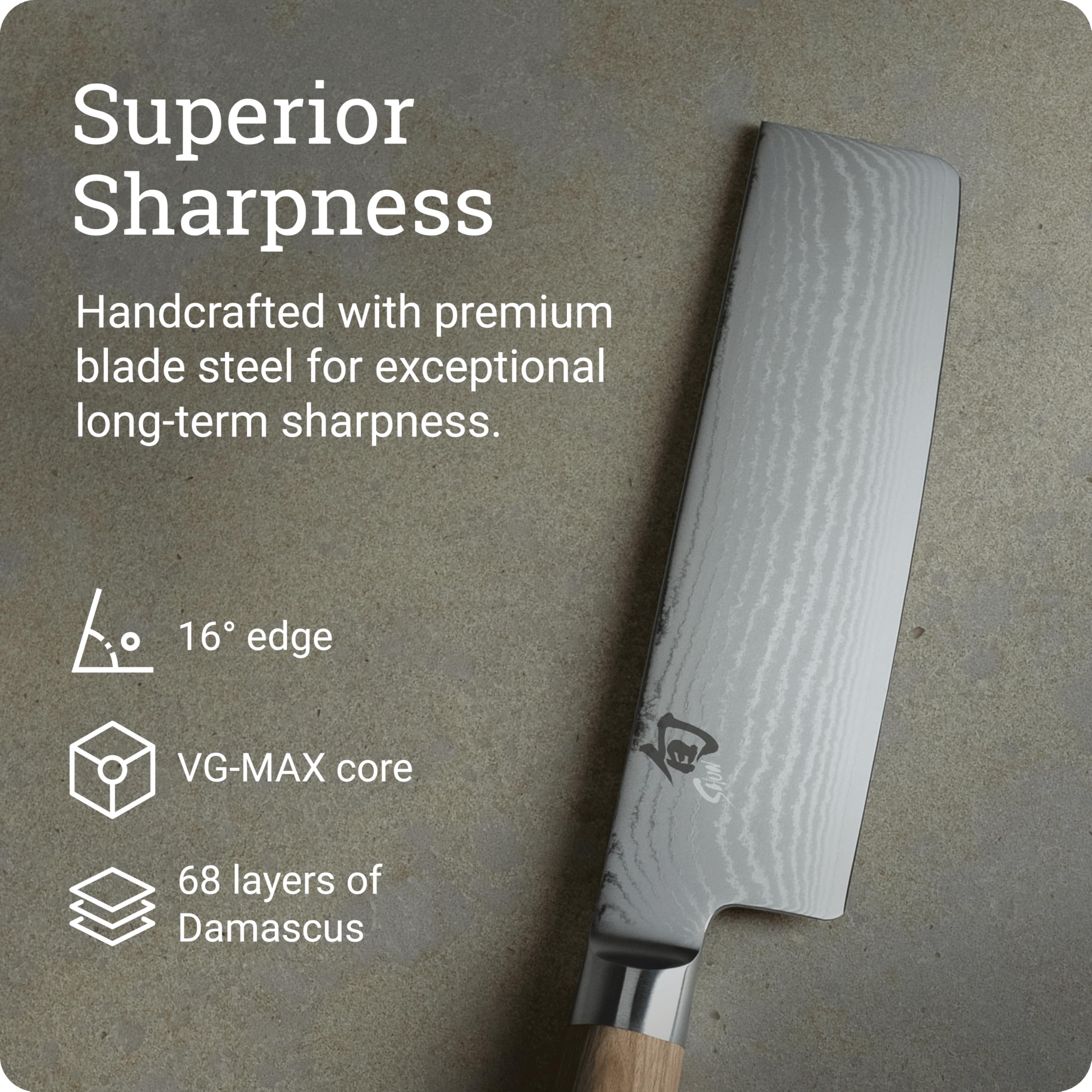 Shun nakiri edge profile showing VG-MAX sharp 16-degree edge for clean slices