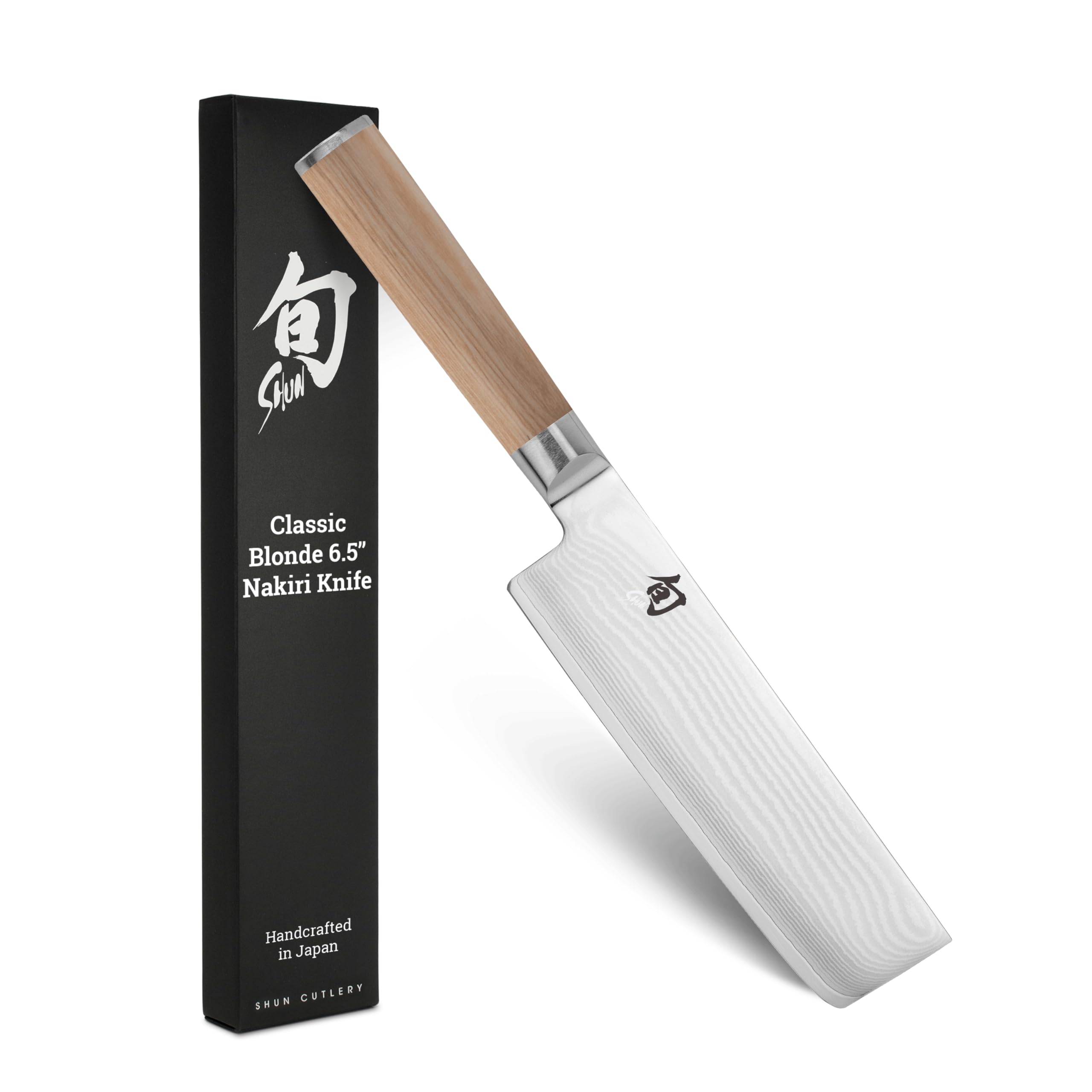 Shun Classic Blonde nakiri front view showing blade and handle for precise chopping