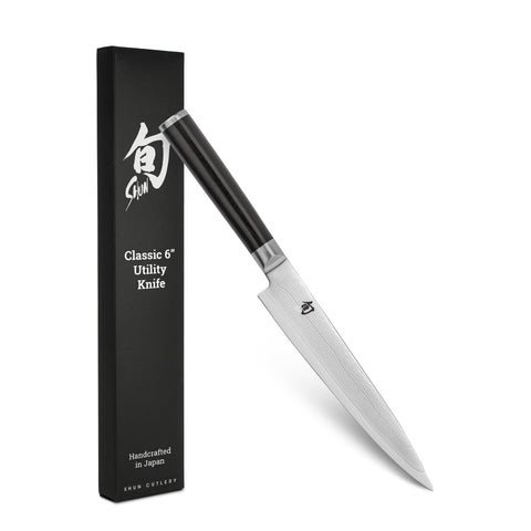 Shun Classic 6" front view showing sleek blade and balanced profile for precise cutting
