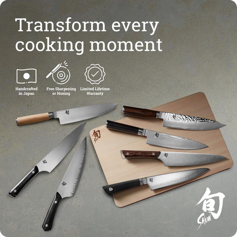 Shun Classic 6" packaging with warranty leaflet emphasizing lifetime support and care