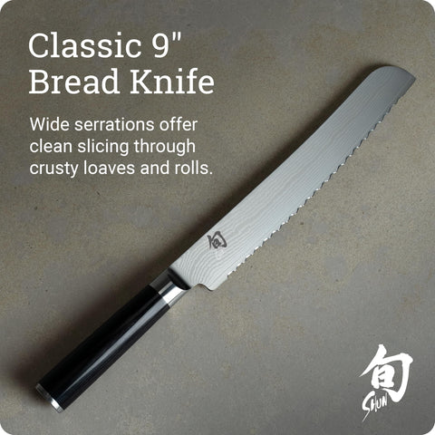 Shun Classic knife Damascus pattern closeup highlighting corrosion resistance