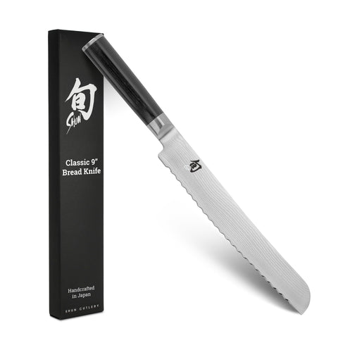 Shun Classic bread knife front profile showing balanced design and precision