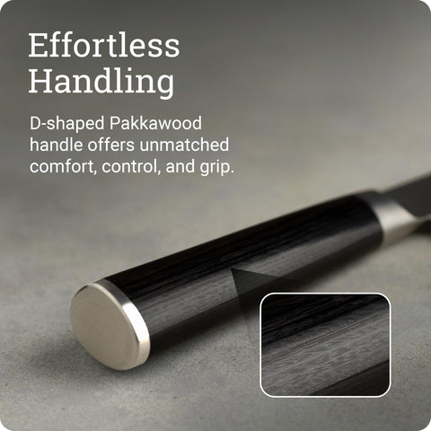 Shun Classic Pakkawood handle closeup showing ergonomic grip comfort