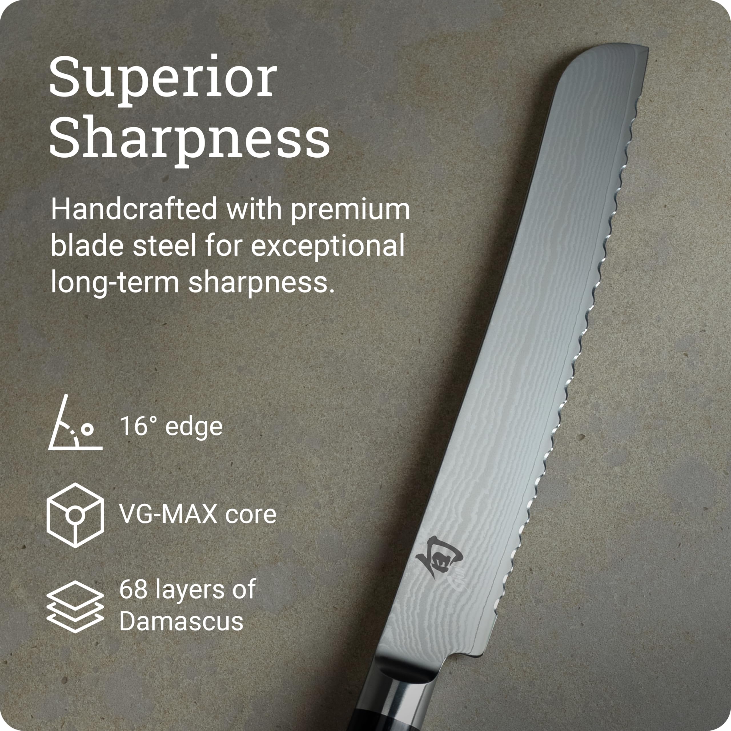Shun Classic serrated edge detail showing sharp teeth for clean slicing