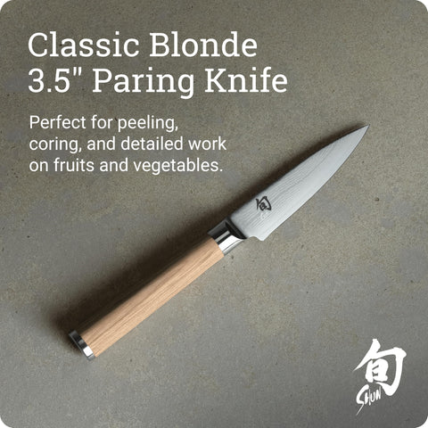 Shun Classic Blonde close-up of Damascus layers highlighting durable beauty