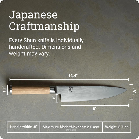 Shun classic blonde edge profile showing 16-degree bevel for clean cuts