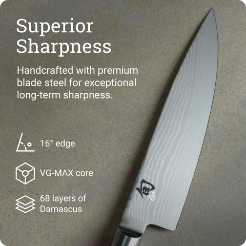 Shun handle detail of D-shaped Pakkawood providing ergonomic grip and control