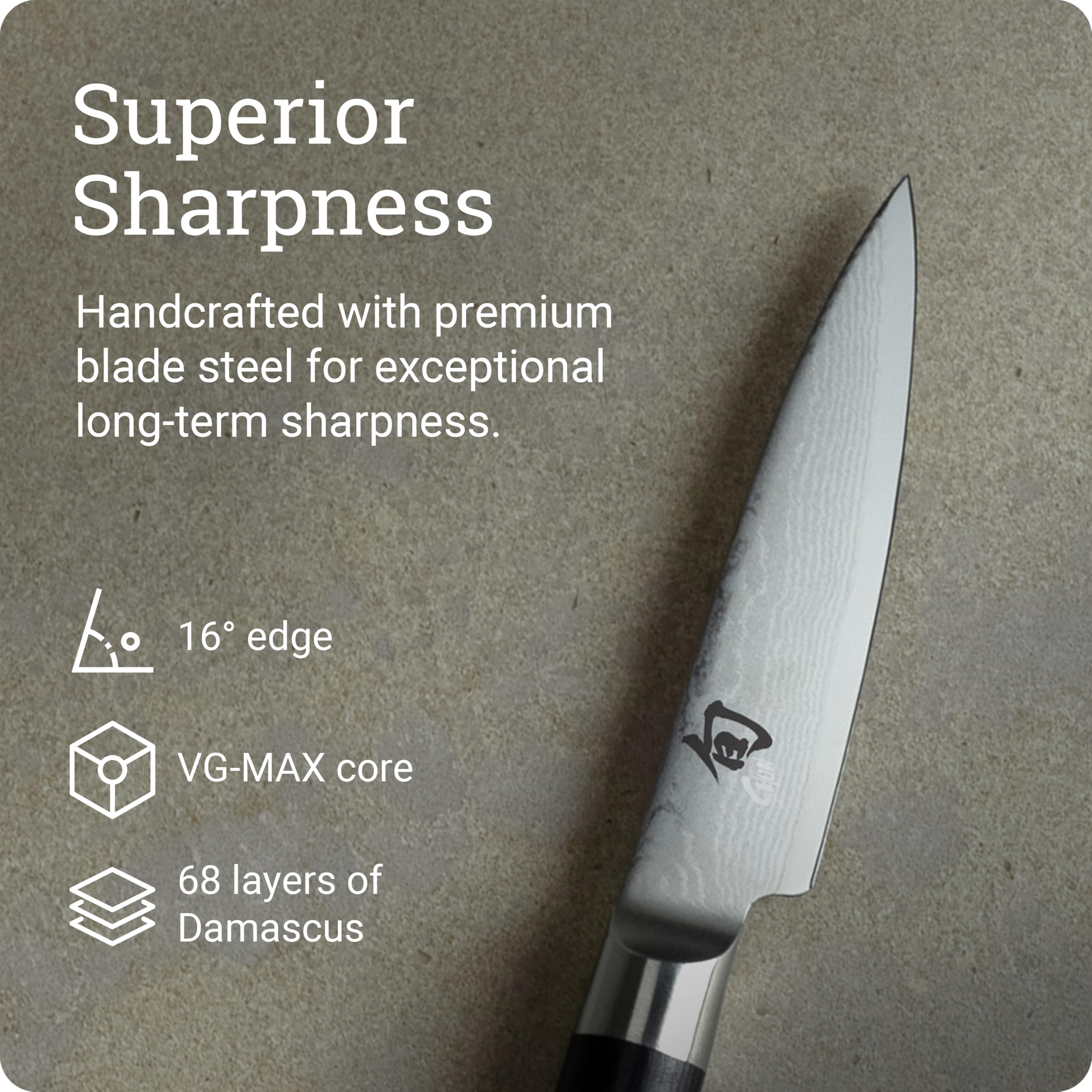Shun classic paring knife damascus pattern on cladding reducing food stick and adding elegance