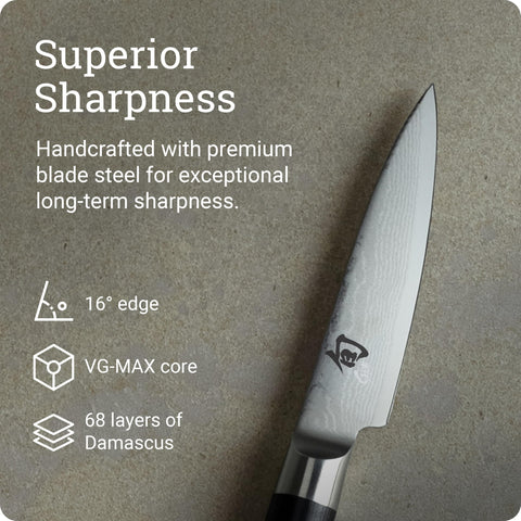 Shun classic paring knife damascus pattern on cladding reducing food stick and adding elegance