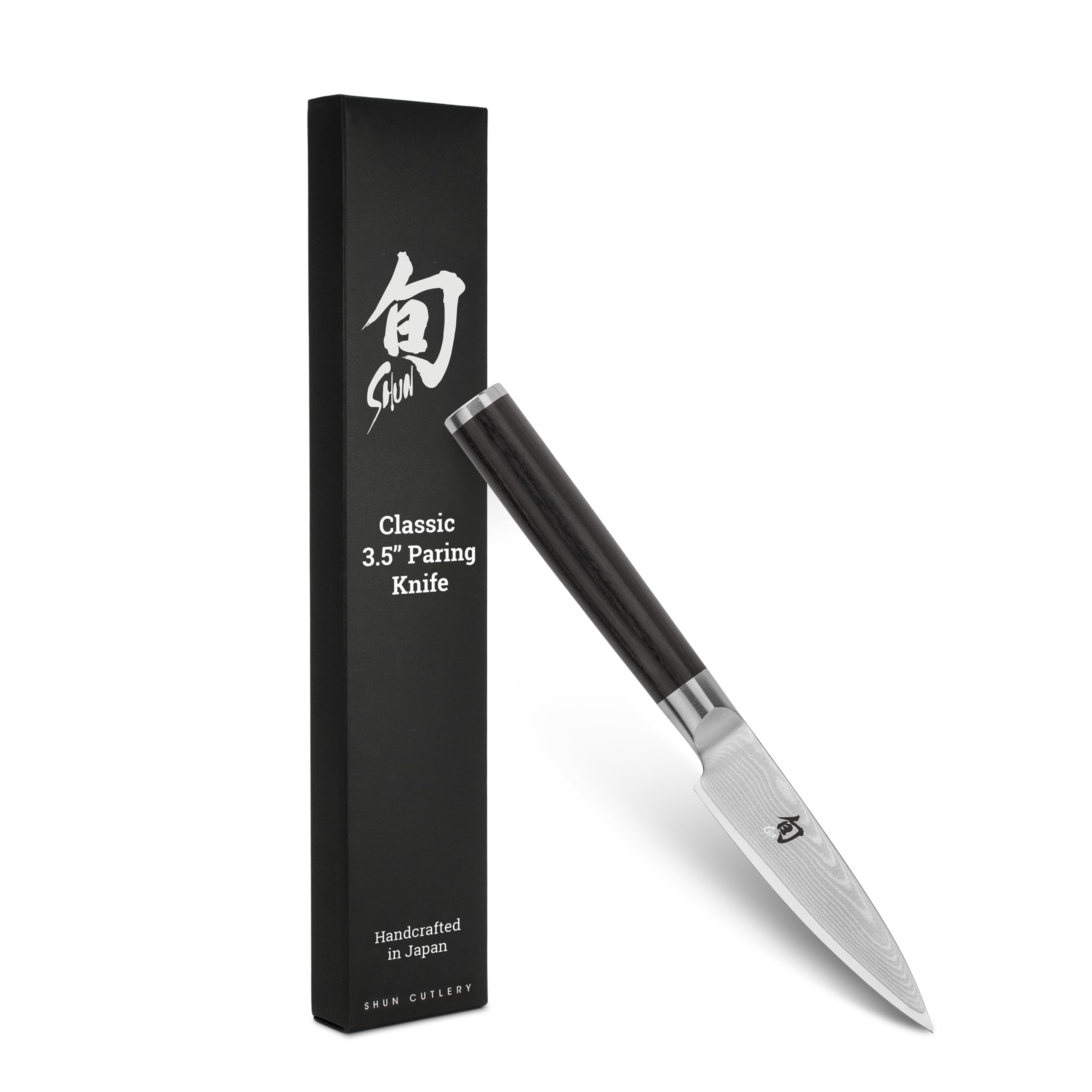Shun classic paring knife front view showing slim blade and ergonomic handle benefit precise control