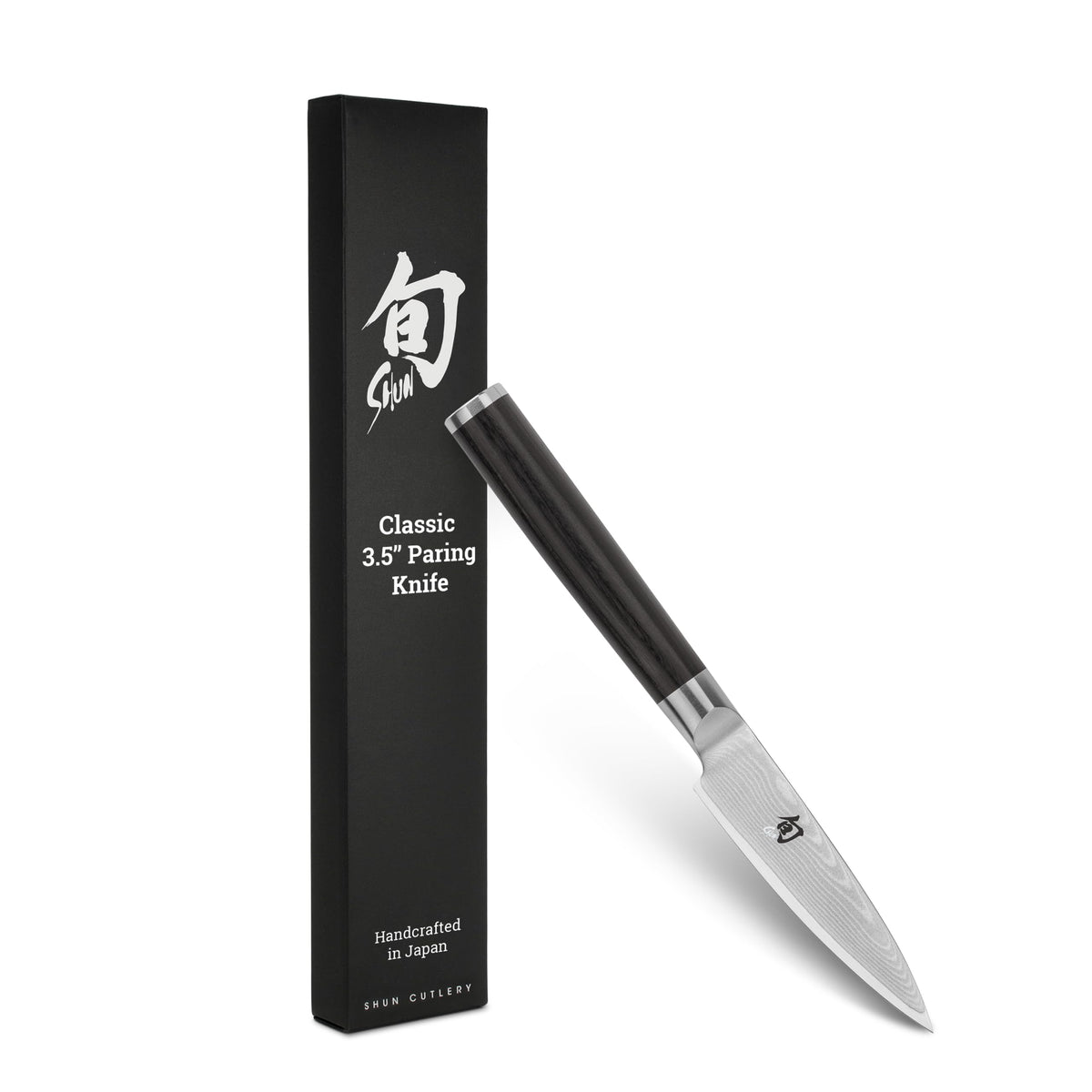 Shun classic paring knife front view showing slim blade and ergonomic handle benefit precise control
