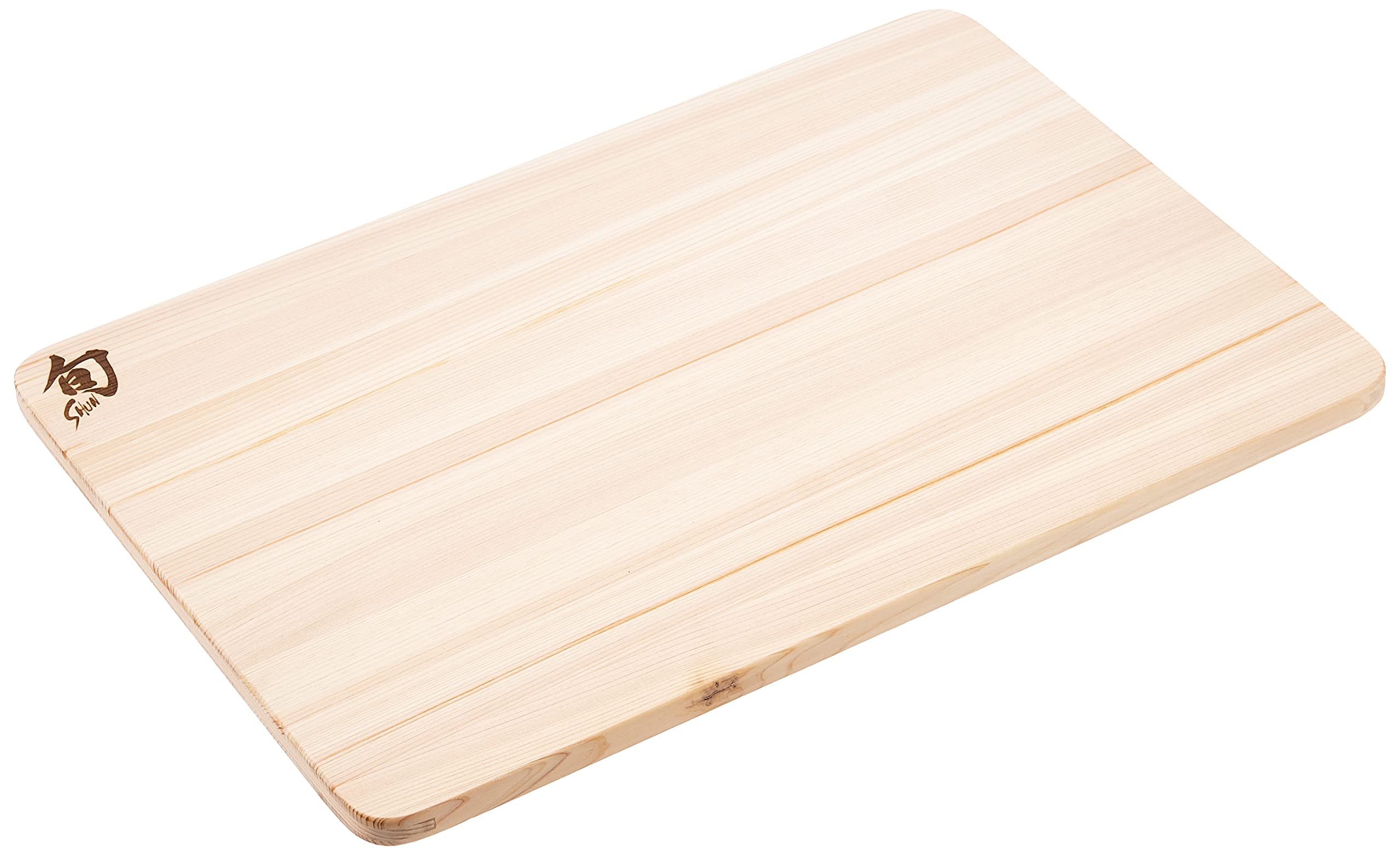 Shun hinoki side view comparing thickness to hand for clear size and handling benefit