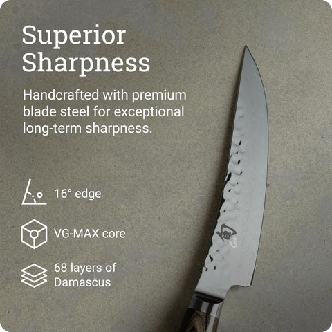 Shun Premier Damascus cladding edge detail highlighting VG-MAX durability benefit