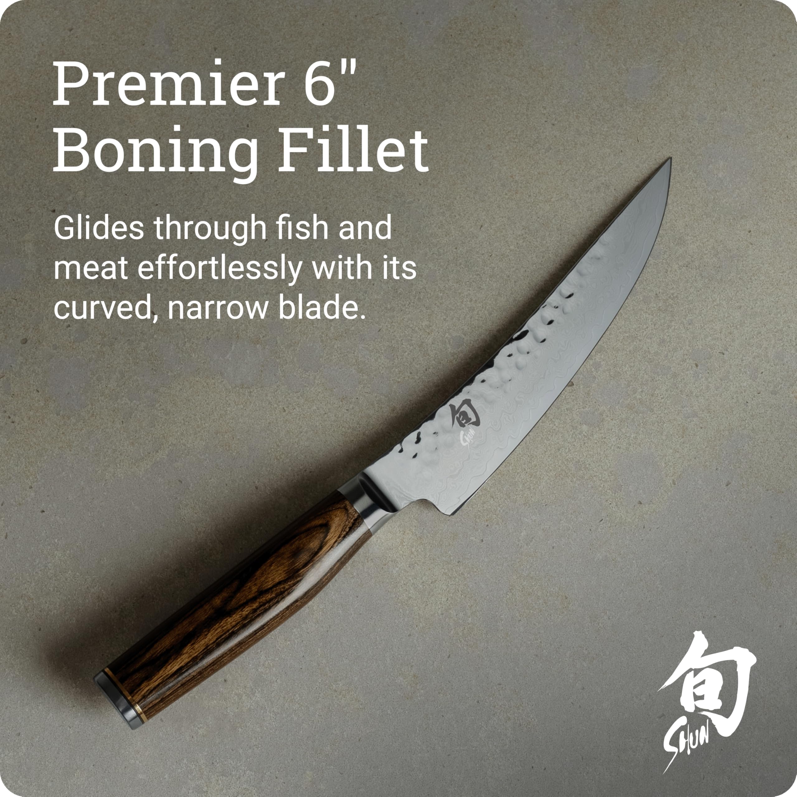 Shun Premier hammered tsuchime close-up reducing drag for cleaner slices