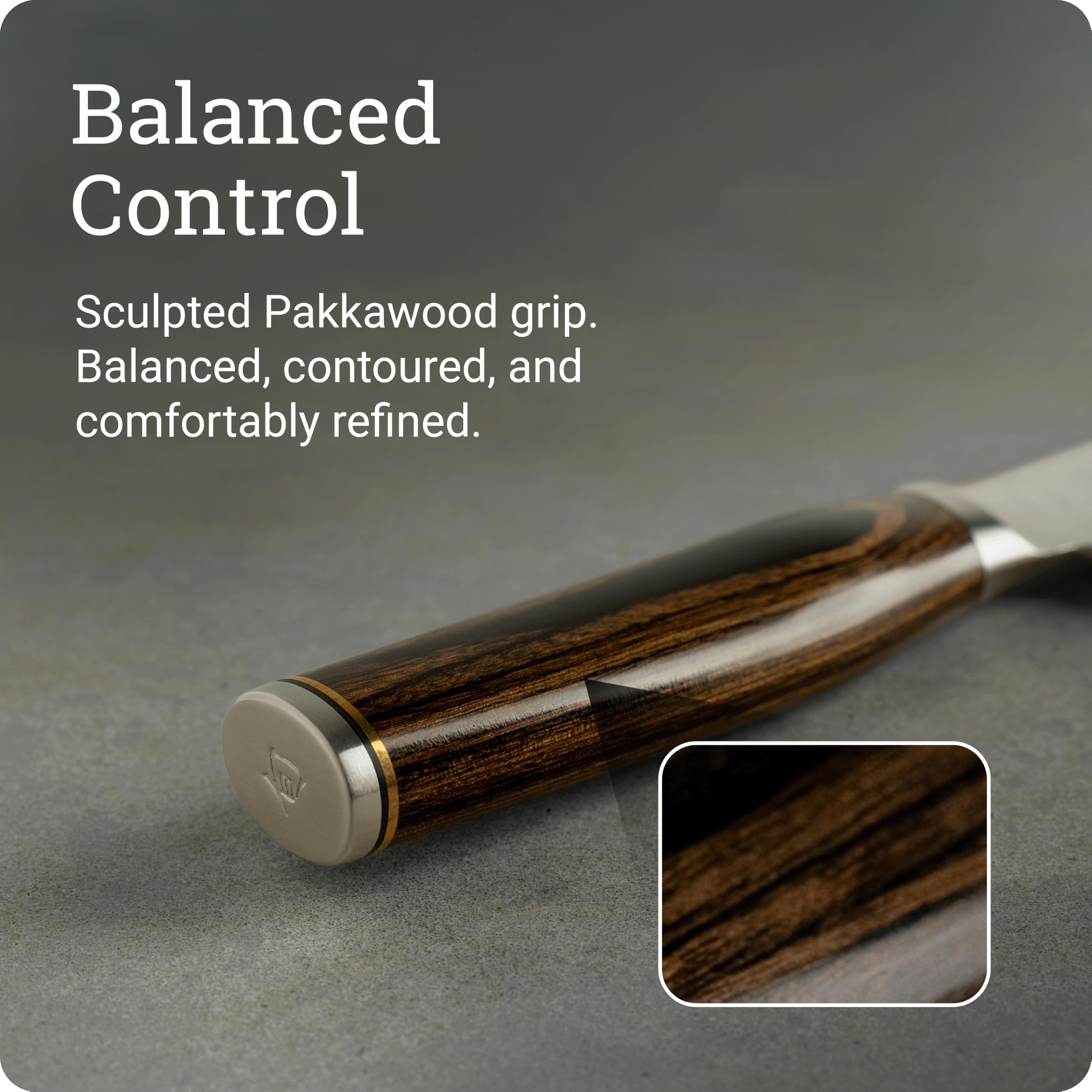 Shun Premier Pakkawood handle profile offering ergonomic grip for comfortable control