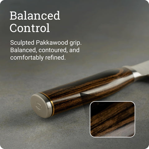 Shun Premier Pakkawood handle profile offering ergonomic grip for comfortable control