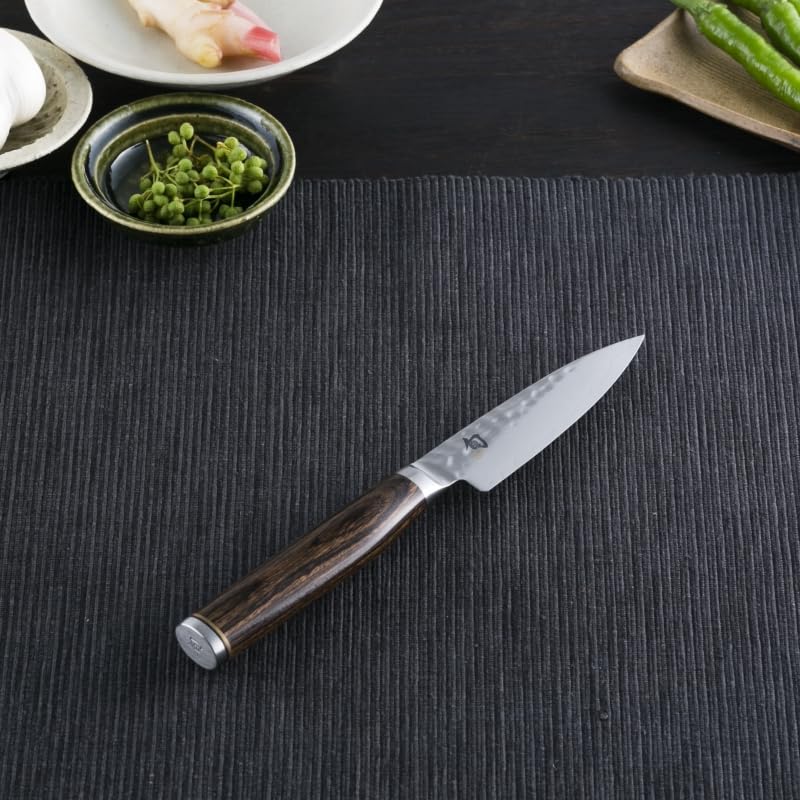 shun paring knife hammered tsuchime finish detail reduces sticking