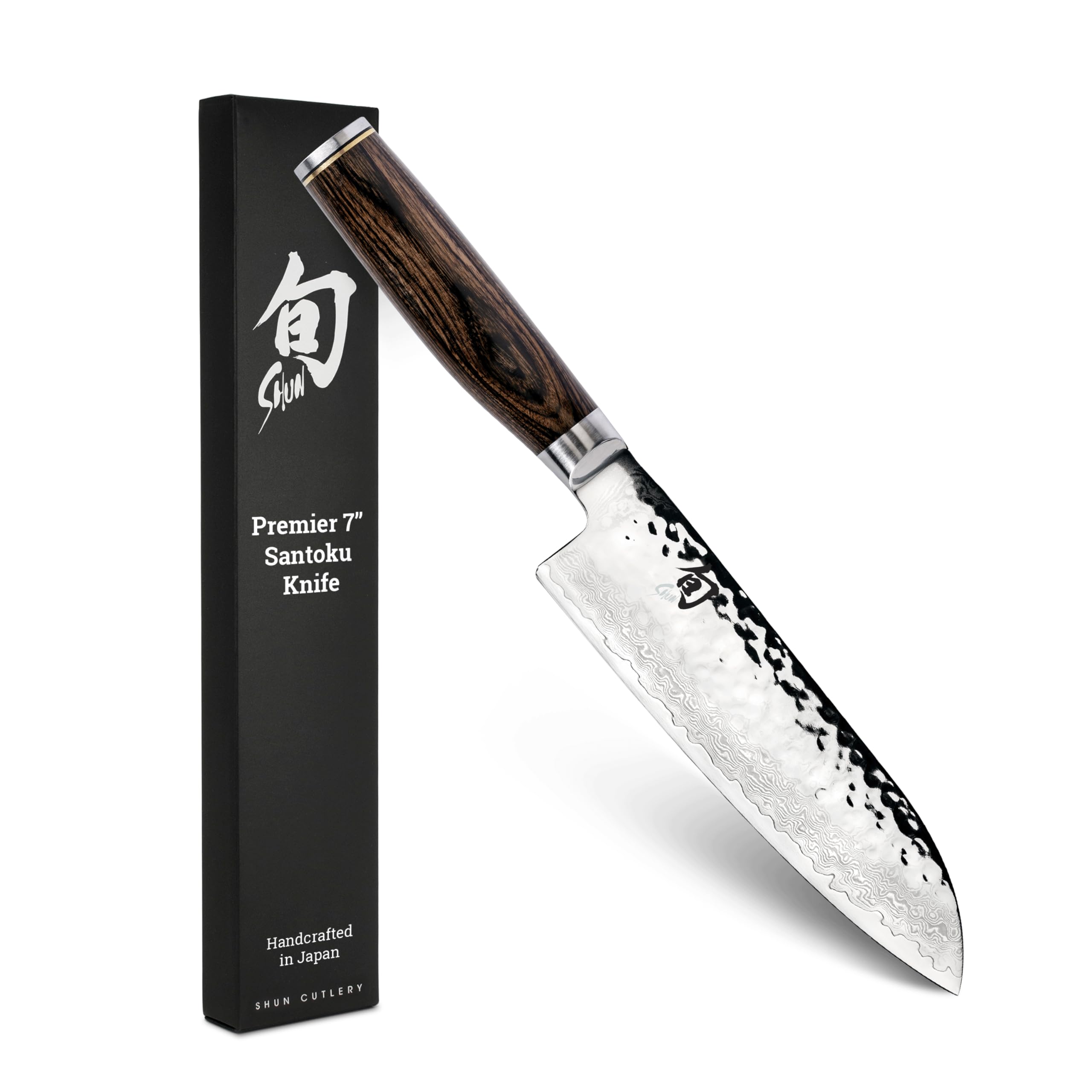 Shun Premier 7-inch Santoku front view showing blade and handle benefit precise cuts