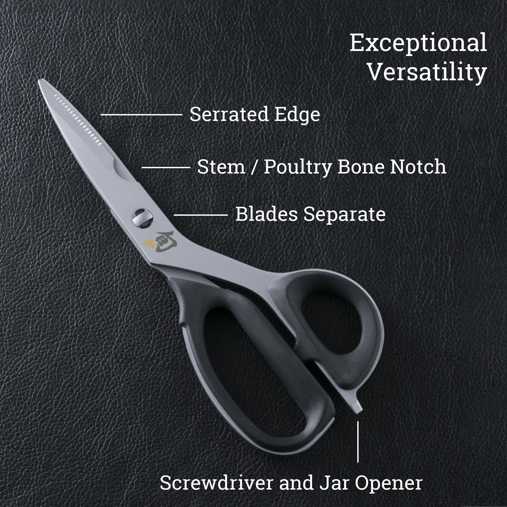 Shun shears in kitchen cutting herbs and packaging for faster prep and organized workflow
