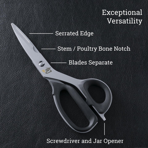 Shun shears in kitchen cutting herbs and packaging for faster prep and organized workflow