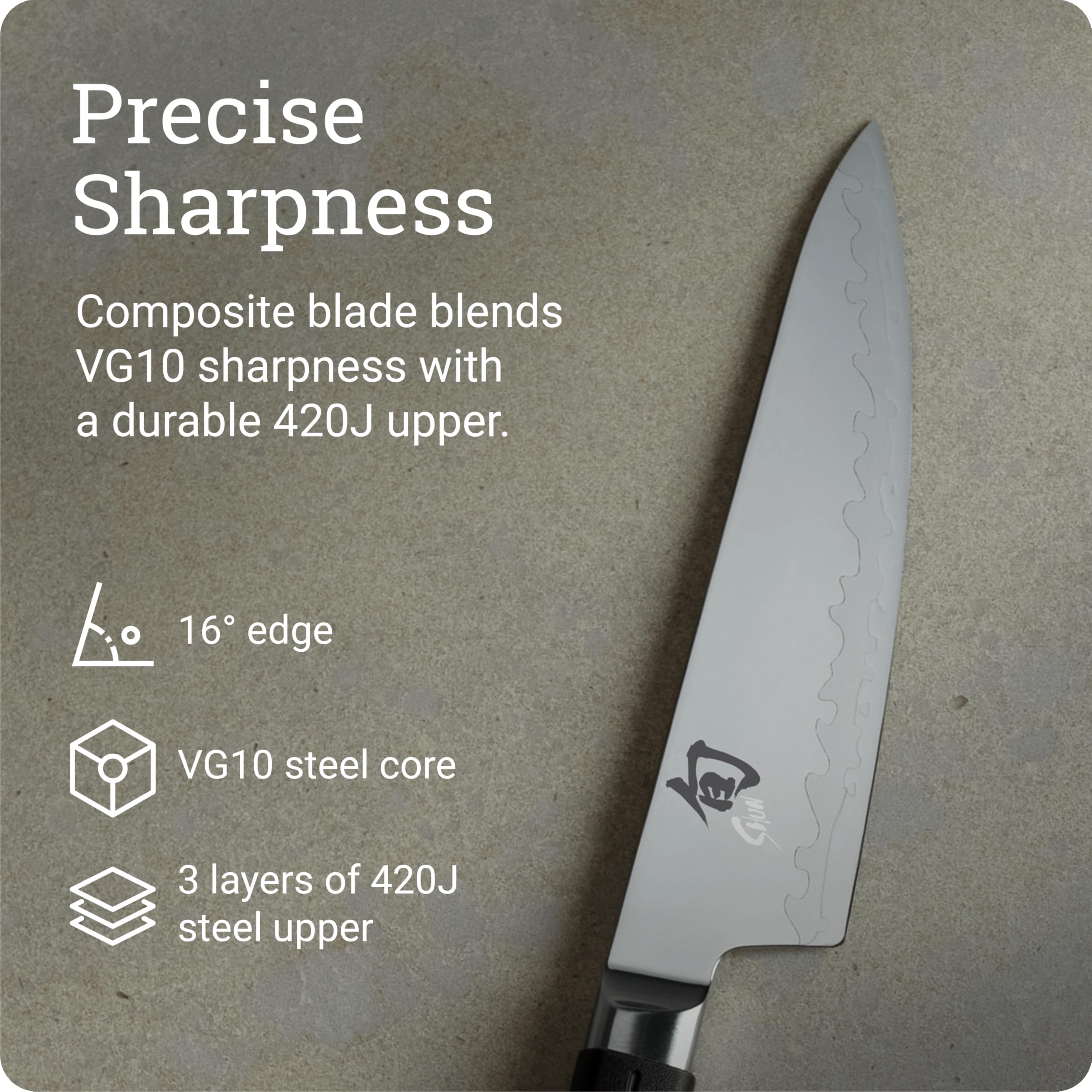 Shun Sora textured PP/TPE handle detail offering secure, comfortable grip