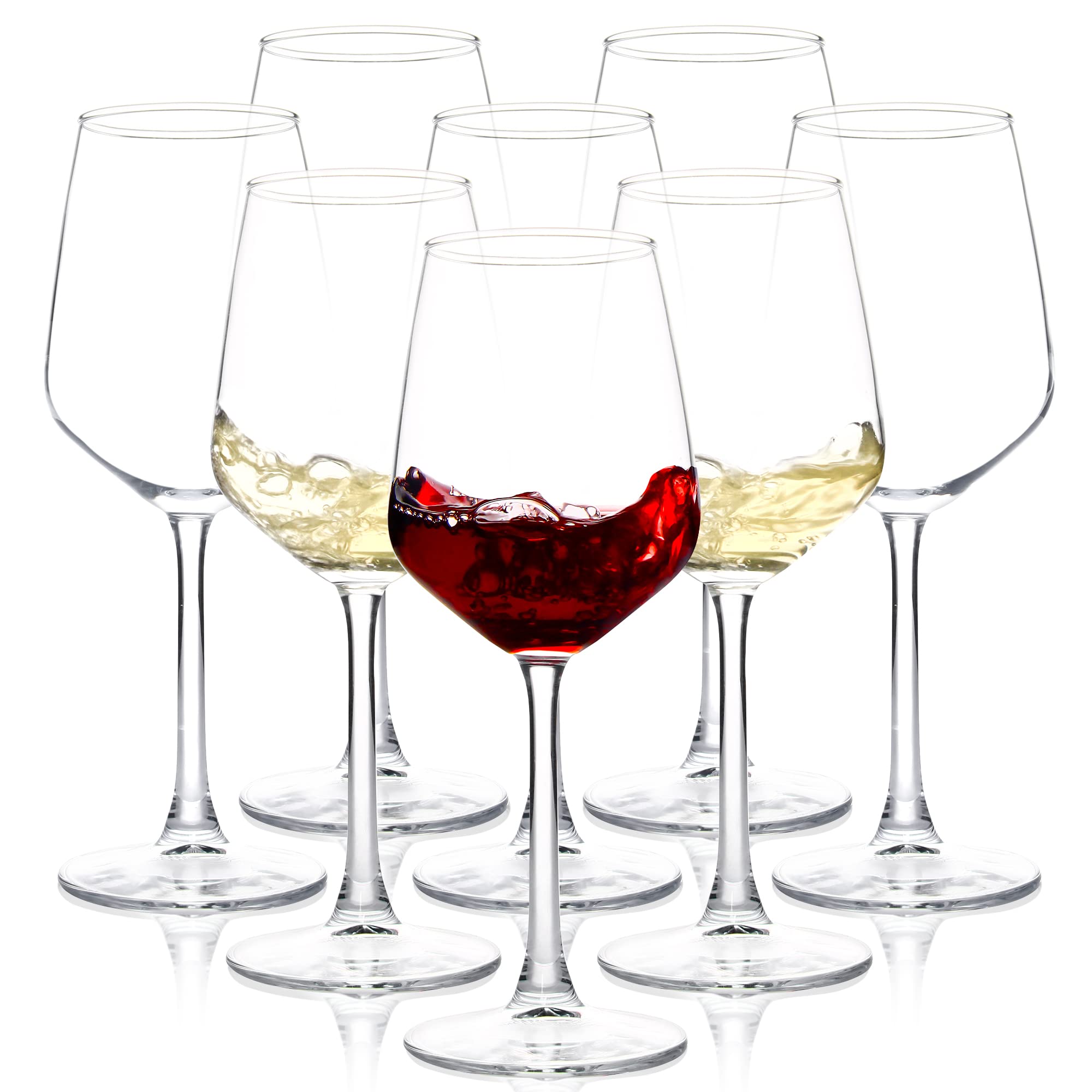 SHYRC front view of eight clear long-stem glasses showing elegant set